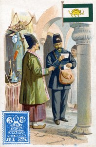 Ein Postbote in Persien, der Post zustellt, späte 19. Jahrhundert