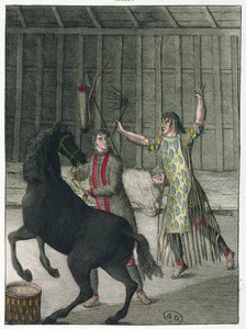 Ein Schamane vertreibt die bösen Geister eines Kranken, Sibirien, ca. 1811