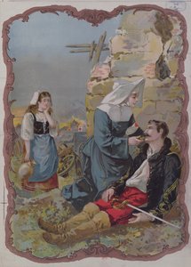 Eine Schwester hilft einem verletzten Soldaten während des Krieges von 1870, 1895