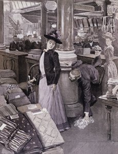 Ein Dieb in einem Kaufhaus in Paris, Illustration aus Paradis des Dames, ca. 1895