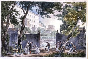 Eine Villa in Rom, graviert von Villain, um 1820