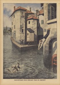Ein Kind rettet ein anderes vor dem Ertrinken im Givors-Kanal, Frankreich