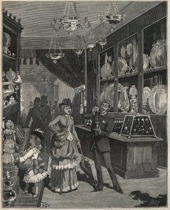 Ein Goldgeschäft in Frankreich im 19. Jahrhundert. Gravur von 1885 in „Les arts et métiers illustrés“ von Adolphe Bitard. von French School