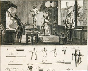 Werkstatt eines Hornmachers und Werkzeuge, aus der 