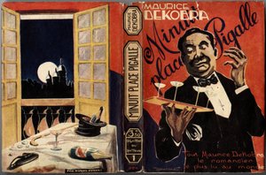 Ein Hotelmeister mit einem Tablett voller Champagnergläser serviert an einem festlichen Tisch, auf dem ein Zylinder als Champagnerkühler sowie eine Pumpe und ein Stock verwendet werden. Die Fenstertür öffnet sich zu einem Vollmondblick auf den Sacré-Cœur (