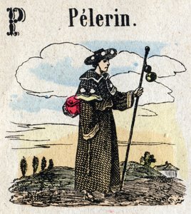 Abecedarium. Buchstabe P wie Pilger. Kleines enzyklopädisches Alphabet, beliebte Serie. Epinaler Bildgebung, Ende des 19. Jahrhunderts