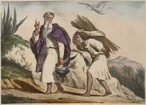 Abraham führt Isaak zum Berg Moriah, Illustration aus einem Katechismus L