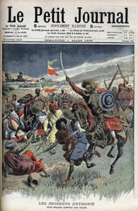Abessinischer Häuptling auf einem Überfall, Äthiopien, März 1908 (christliche Abessinier kämpfen gegen muslimische Somalis an der Grenze zwischen Äthiopien und Somalia) aus Le Petit Journal (Gravur)