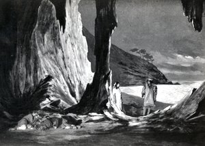 Akt II, Szene 3 von Pelléas et Mélisande von Debussy, aus einem Foto der ersten Aufführung im April 1902 der Oper an der Opéra-Comique in Paris, Illustration in Theatre Magazine, Juni 1902