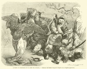 Schauspieler und Tänzerinnen am Hof des Mikado (Stich) von French School