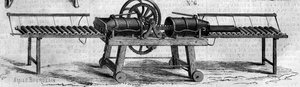 Landwirtschaftsmaschine: eine Maschine zur Herstellung von Drainagerohren, präsentiert auf der Landwirtschaftsausstellung 1860 in Paris - Gravur in „Le Monde Illustré“ Nr. 168 vom 30. Juni