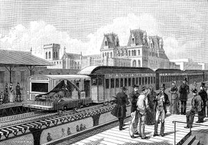 Luftmetro (elektrisch) nach New York im Jahr 1885 von French School