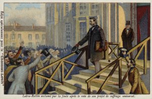 Alexandre Ledru-Rollin wird nach der Abstimmung über seinen Vorschlag für das allgemeine Wahlrecht vom Volk gefeiert von French School