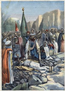 Algerische Dürre: Ein Marabout liegt auf dem Boden und bittet Allah um Regen, in "Le Petit Parisien"