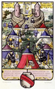 Allegorie der Universität. Faksimile eines mittelalterlichen Glasfensters in „Histoire de la peinture sur verre“ von Ferdinand de Lasteyrie