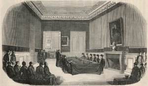 Eine Prüfung im Sitzungssaal der juristischen Fakultät in Paris - Gravur in „Tableau-de-Paris“ von Edmond Texier 1852