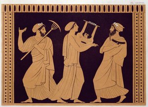 Antike griechische Theaterszene, nach einer antiken Vase von French School