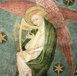 Engelmusiker spielt eine Harfe (Detail)