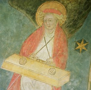 Engel spielt ein Clavichord, Detail aus dem Gewölbe der Krypta von French School
