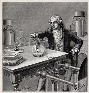 Antoine Laurent de Lavoisier (1743-1794) führt ein Experiment durch - in „Physique populaire“ von Emile Desbeaux von French School