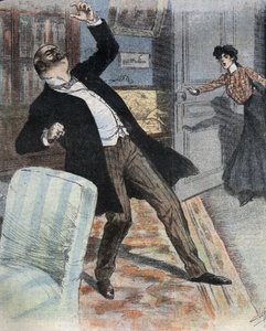 Apoplexieanfall (plötzlicher Ausfall der Gehirnaktivität aufgrund eines Kreislaufunfalls im Gehirn). Illustration aus dem späten 19. Jahrhundert für den Roman „Gogosse“ von Max Villemer von French School