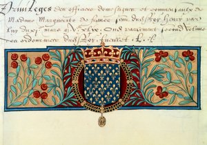 Wappen von Frankreich (umgeben vom Halsband des Ordens von Saint Michel und überragt von der Königskrone) von French School