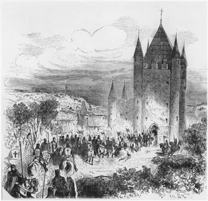 Armee der Tempelritter betritt den Tempel in Paris, Illustration für eine Histoire de France, Mitte 19. Jahrhundert