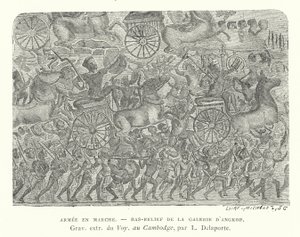 Armee auf dem Marsch, Basrelief aus Angkor, Kambodscha