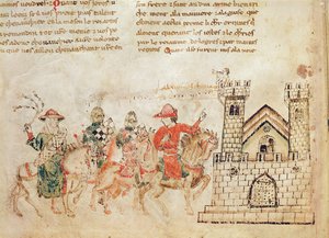 Ankunft der Botschafter am Schloss von König Artus, aus dem Roman de Meliadus von French School