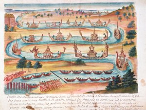Ankunft der französischen Botschafter in Siam, aus einem Bericht der Jesuiten in Siam, 1688 von French School