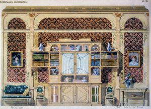 Art Nouveau Bibliothek, Illustration aus der Zeitschrift Interieurs Modernes von French School