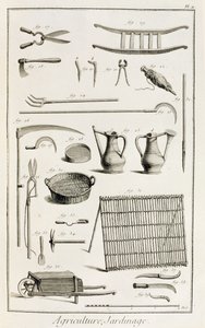 Sortiment von Gartengeräten, aus der Encyclopedie des Sciences et Metiers von Denis Diderot (1713-84) veröffentlicht ca. 1770