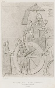 Assurbanipal in seinem Streitwagen, aus Kouyundjik, Louvre von French School