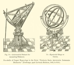 Astronomisches Sextant zur Messung von Entfernungen, Äquatorialringe oder Kreise (Gravur) von French School
