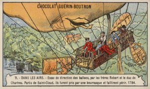 Versuch der Gebrüder Robert und des Herzogs von Chartres, einen Ballon zu steuern von French School
