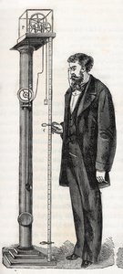 Atwood-Maschine, erfunden 1784 von George Atwood (1745-1807) - Gravur in "Sciences made available to all - Popular physics and chemistry" von Alexis Clerc - Ende 19. Jahrhundert - Privatbesitz