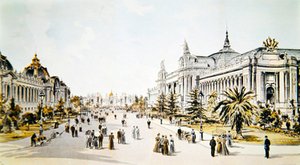 Avenue Nicholas II mit dem Grand Palais und dem Petit Palais während der Weltausstellung in Paris, Illustration aus 