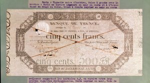 Banknote für 500 Francs vom 24. Germinal des Jahres XI, 1806