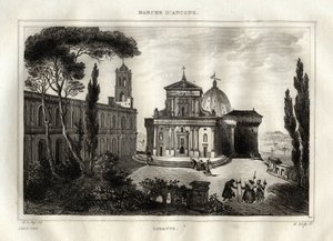 Basilica della Santa Casa - Loreto - Heiligtum von Lorette - Loreto - Basilika Unserer Lieben Frau von Loreto - Heiliges Haus von Loreto oder Haus von Nazareth - Gravur aus "Picturesque Italy" - Historische und beschreibende Malerei Italiens" von M. de Nor von French School
