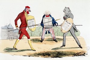 Einzelkampf (Duell zwischen den Zeitungen „La Gazette“, „Le Moniteur“ und „Daily“) - in „La Silhouette“ von French School