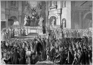 Segnung durch Papst Pius IX. (1792-1878) des Altars der Kanzel der Kirche St. Peter in Rom, nach der Restaurierung. Altar gebaut zwischen 1656 und 1658 von Gianlorenzo Bernini (Bernini) von French School
