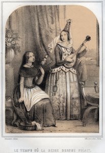 Berthe von Schwaben (Burgund) bekannt als die Spinnerin oder die spinnende Königin (907-966) - Gravur in "THE SOURIES DE MON UNCLE MEMORIES ET RECITTS DE Voyages" von MORING MICHEL - Ende 19. Jahrhundert