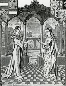 Verlobung von Maximilian I. und Maria, Herzogin von Burgund im Jahr 1477, nach einem Bild in den Chroniques de Flandre
