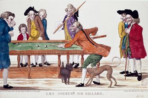 Billardspieler (Thermidor des Jahres 8 des Revolutionskalenders) (1800). Karikatur. Farbgravur der französischen Schule der Revolutionszeit. Paris, Musée Carnavalet