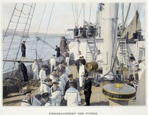 Verladung von Lebensmitteln - im „Album militaire - Marine: Das Leben an Bord“ von French School