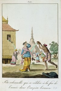 Burmesischer Brauch zur Ferienzeit: Wasser wird aufeinander geworfen von French School