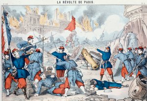 Brand und Zerstörung des Pariser Rathauses durch die Kommunarden, Mai 1871 (Epinal-Druck) von French School
