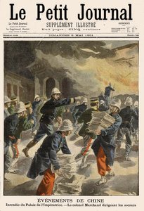 Brand des Kaiserpalastes in Peking während des Boxeraufstands 1900-01, Titelillustration von Le Petit Journal, 5. Mai 1901