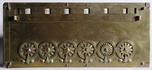 Rechenmaschine, erfunden von Blaise Pascal (1623-63) im Jahr 1642 (Holz und Metall)