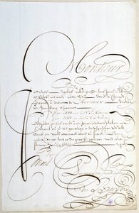 Kalligraphie: Brief von Konten, kalligraphiert um 1678 von François de Bruyn. von French School